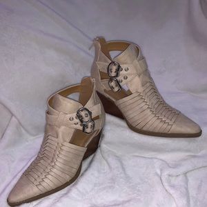 Tan qupid booties with buckles never worn